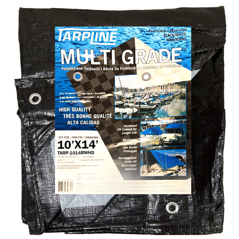 Tarpline 1014BWHD 10'x14' Multi-Grade 9mil Black / White Reversible HD Tarp, 14x14 Weave